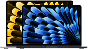 Μπροστινή όψη των μοντέλων MacBook Air 13″ και 15″ που δείχνει τα μεγέθη των οθονών (μετρώνται διαγωνίως)