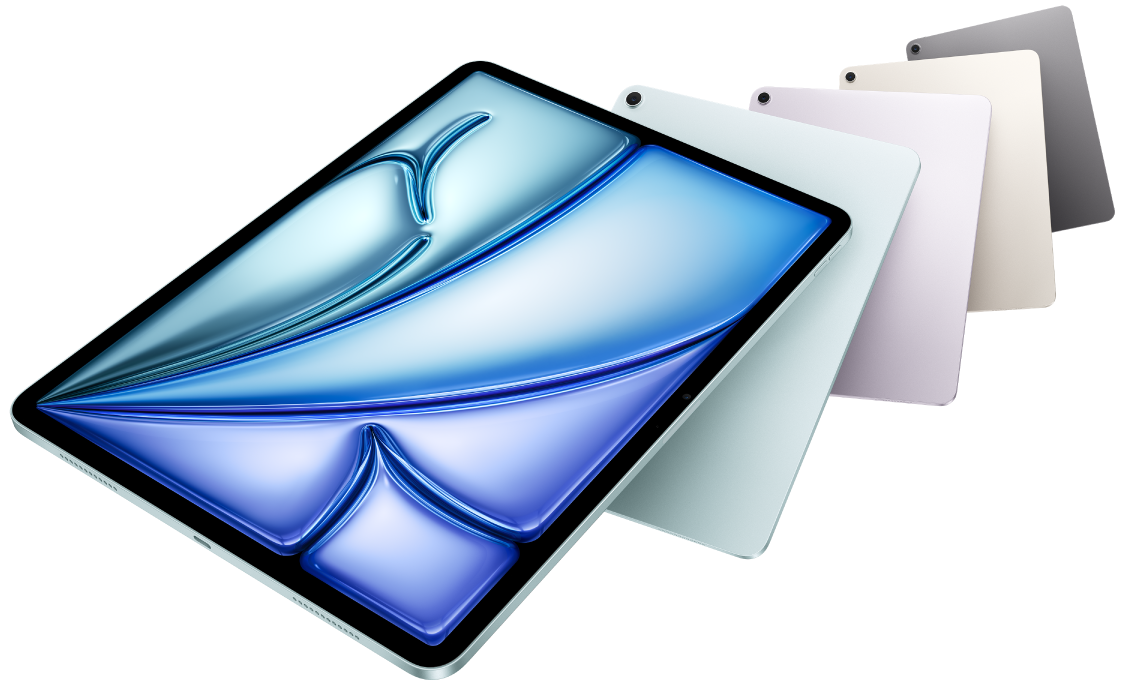 iPad Air σε όλα τα τέσσερα διαθέσιμα χρώματα, blue, purple, starlight, space gray